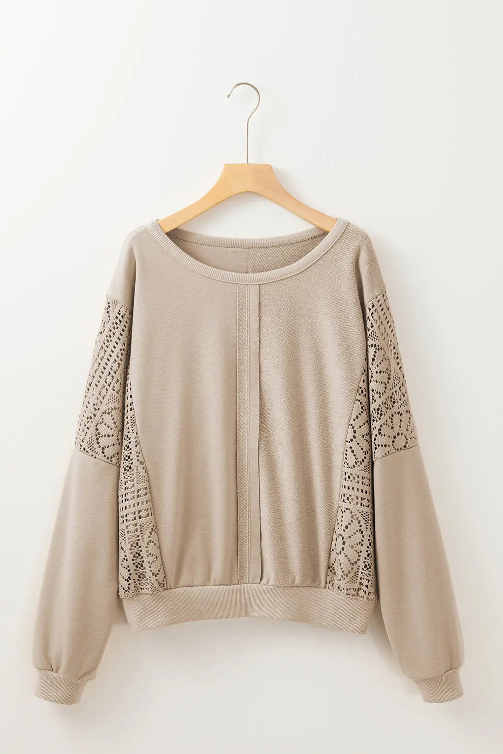 Knit Crochet Exposed Seam Ribbed Trim Sweatshirt - eAura