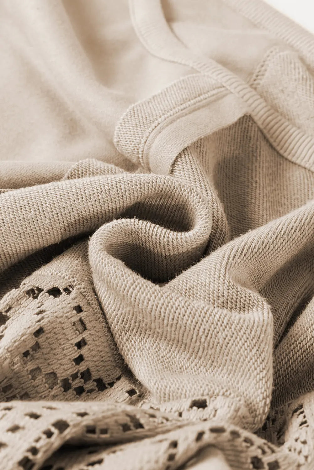 Knit Crochet Exposed Seam Ribbed Trim Sweatshirt - eAura