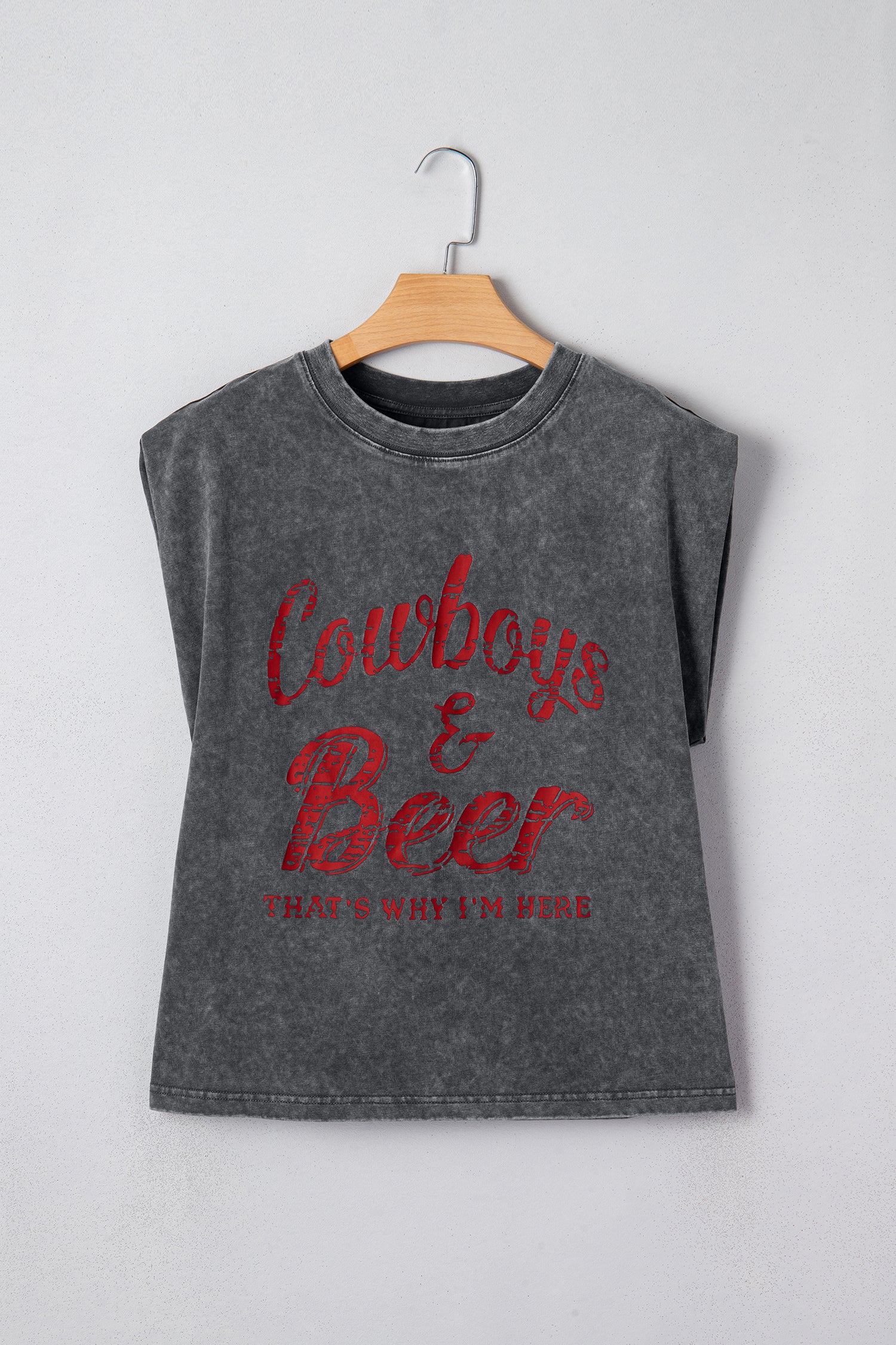 Cowboy & Beer Western Graphic Mineral Wash Tank Top - Tops/Tops Tees