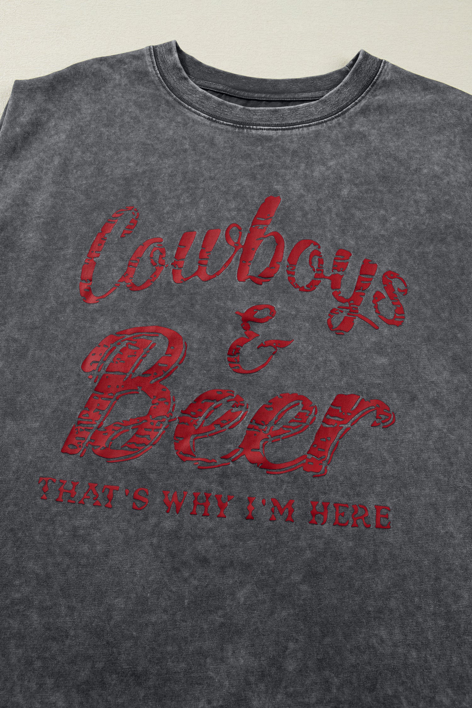 Cowboy & Beer Western Graphic Mineral Wash Tank Top - Tops/Tops Tees