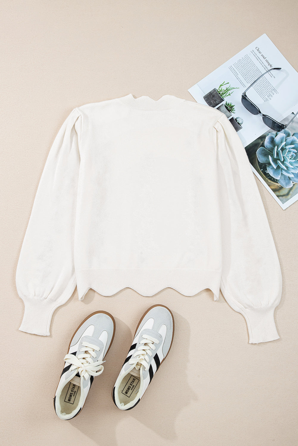White Floral Embroidered Scallop Hem Cropped Sweater - Sweaters & Cardigans/Sweaters