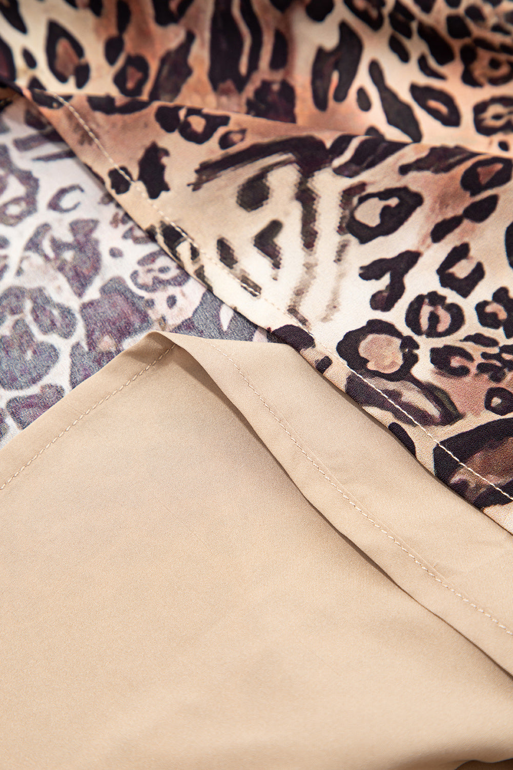 Brown Leopard Ruffled Detail Long Sleeve Loose Mini Dress