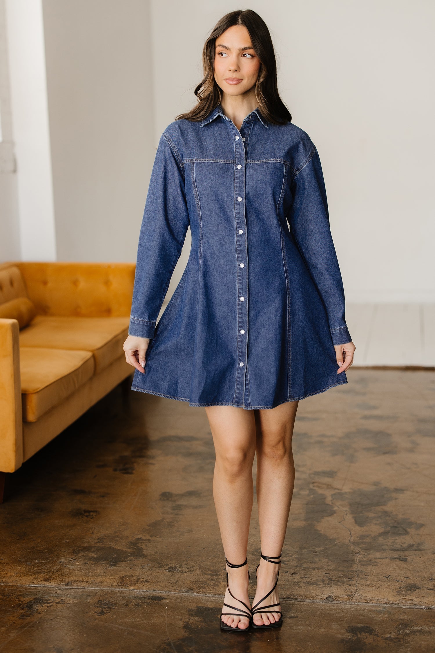 Denim Shirt Flared Dress - Dresses/Mini Dresses