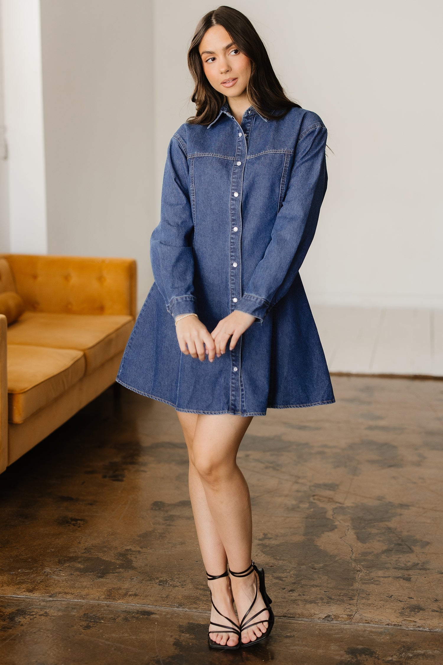 Denim Shirt Flared Dress - Dresses/Mini Dresses