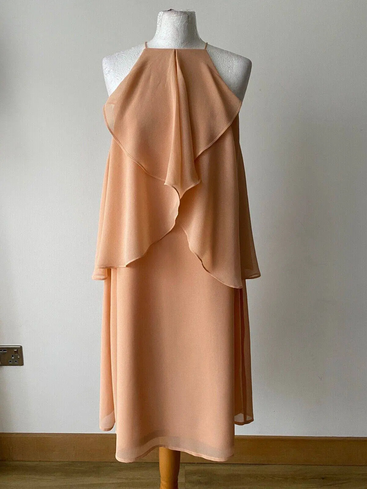 La Redoute Halterneck Chiffon Frill Layered Dress Available in Peach or Blue 10 - BB Fashion Outlet
