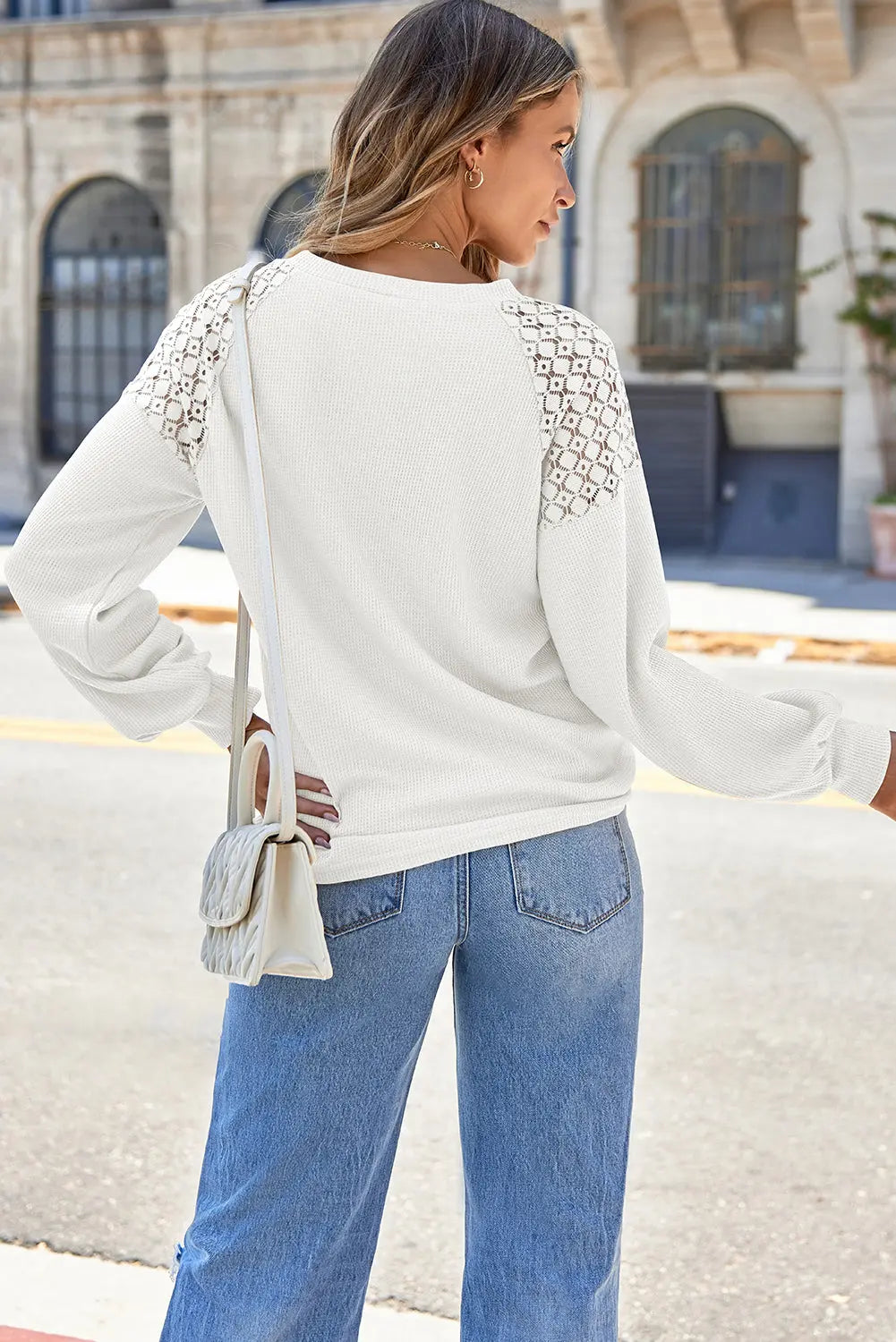 Lace Long Sleeve Textured Pullover - eAura