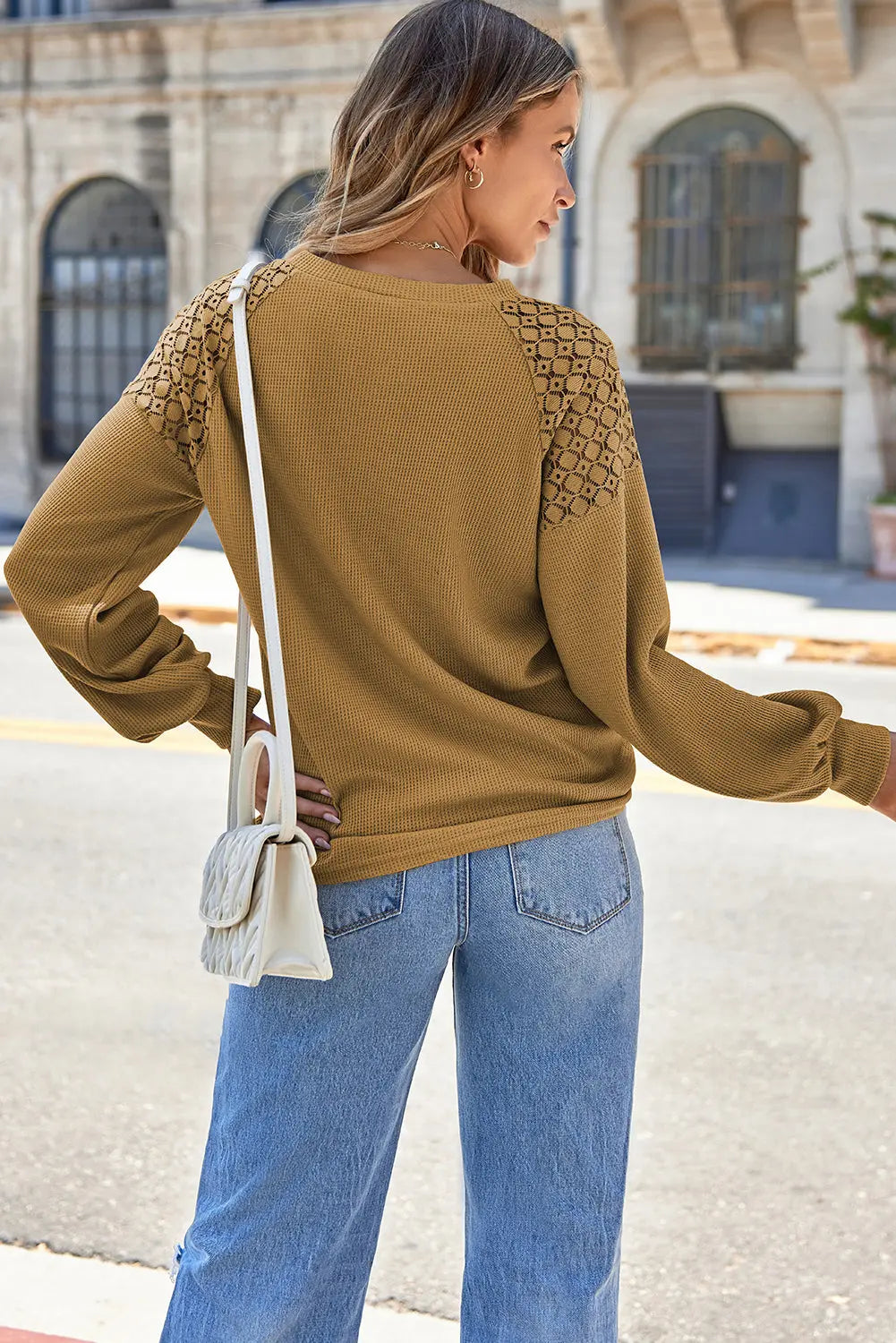 Lace Long Sleeve Textured Pullover - eAura
