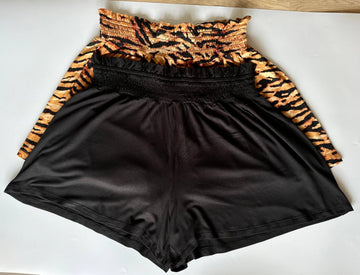 Ladies Shirred 2 Pack Shorts Tiger Print and Black Size 12 - BB Fashion Outlet