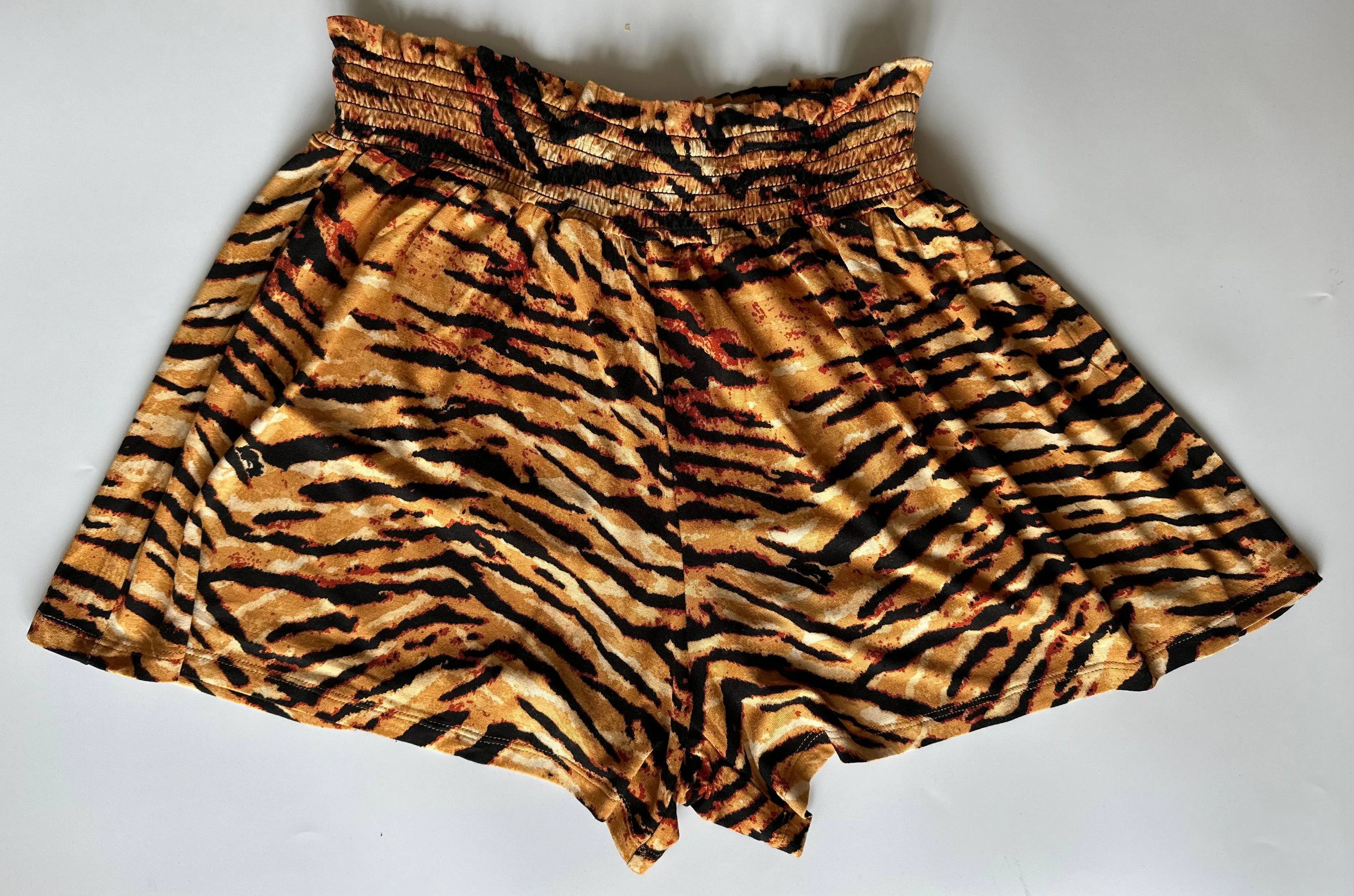 Ladies Shirred 2 Pack Shorts Tiger Print and Black Size 12 - BB Fashion Outlet