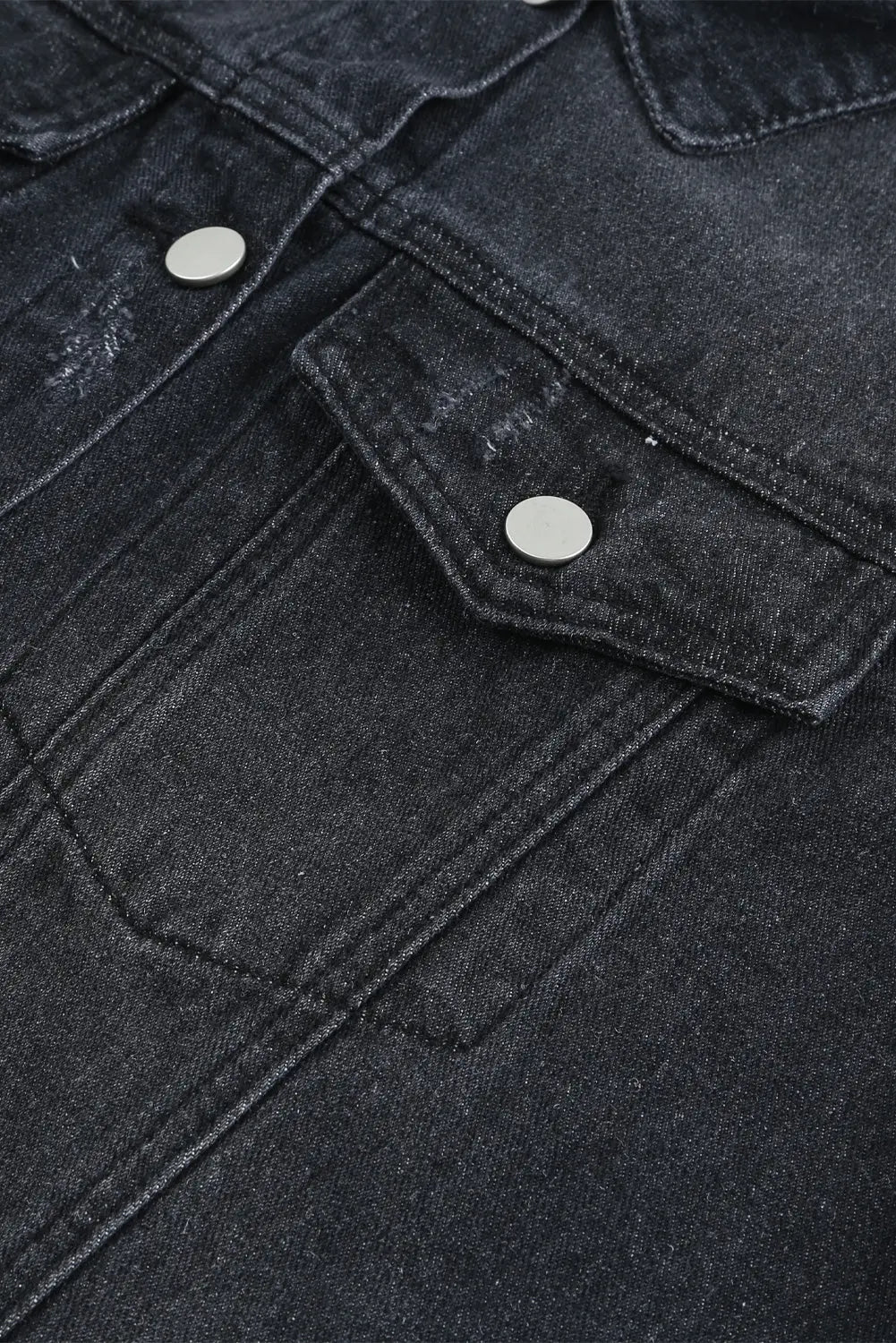 Lapel Distressed Raw Hem Buttons Denim Jacket - eAura