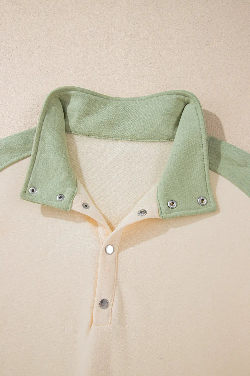 Laurel Green Colourblock Patchwork Buttoned Collar Kangaroo Pocket Sweatshirt Beagle Boutique Fashion Outlet
