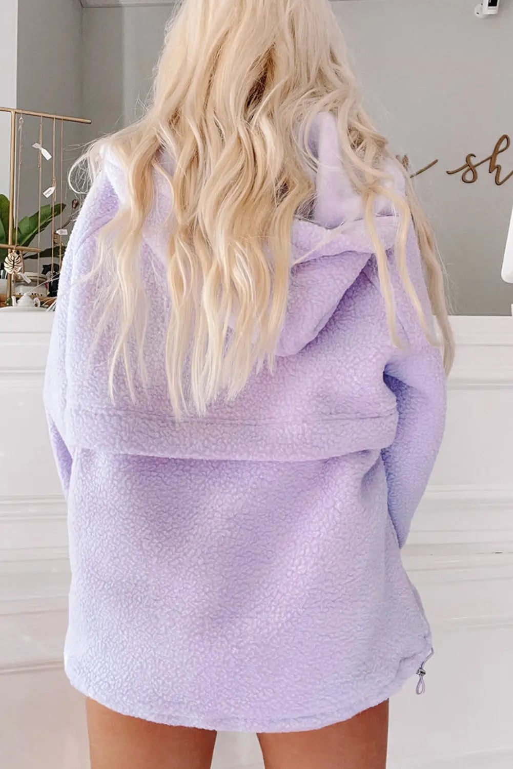 Lavendula Zipped Patch Pocket Fuzzy Drawstring Hoodie Beagle Boutique Fashion Outlet
