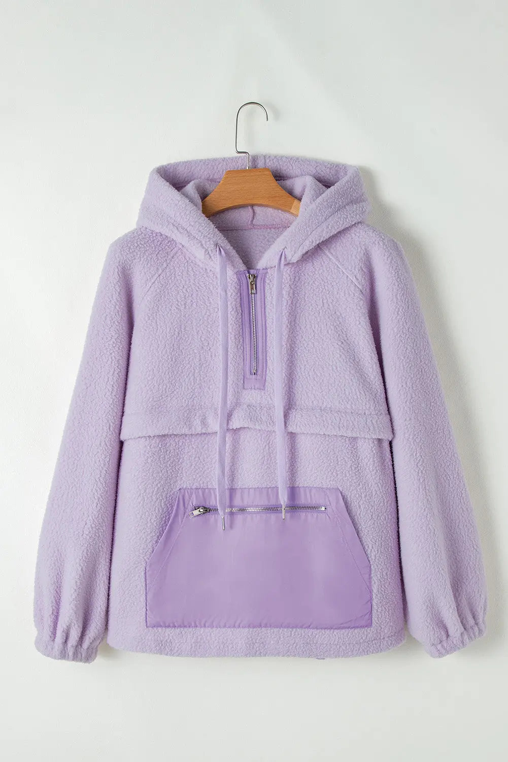 Lavendula Zipped Patch Pocket Fuzzy Drawstring Hoodie Beagle Boutique Fashion Outlet