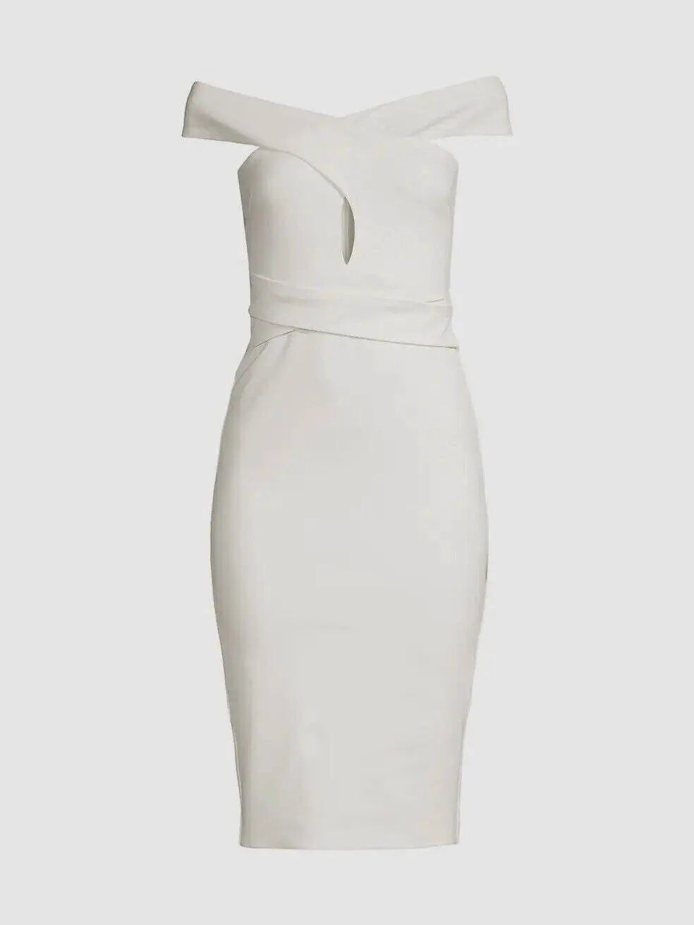 Lavish Alice Off The Shoulder Wrap Ponte Dress in White Size 8 - BB Fashion Outlet