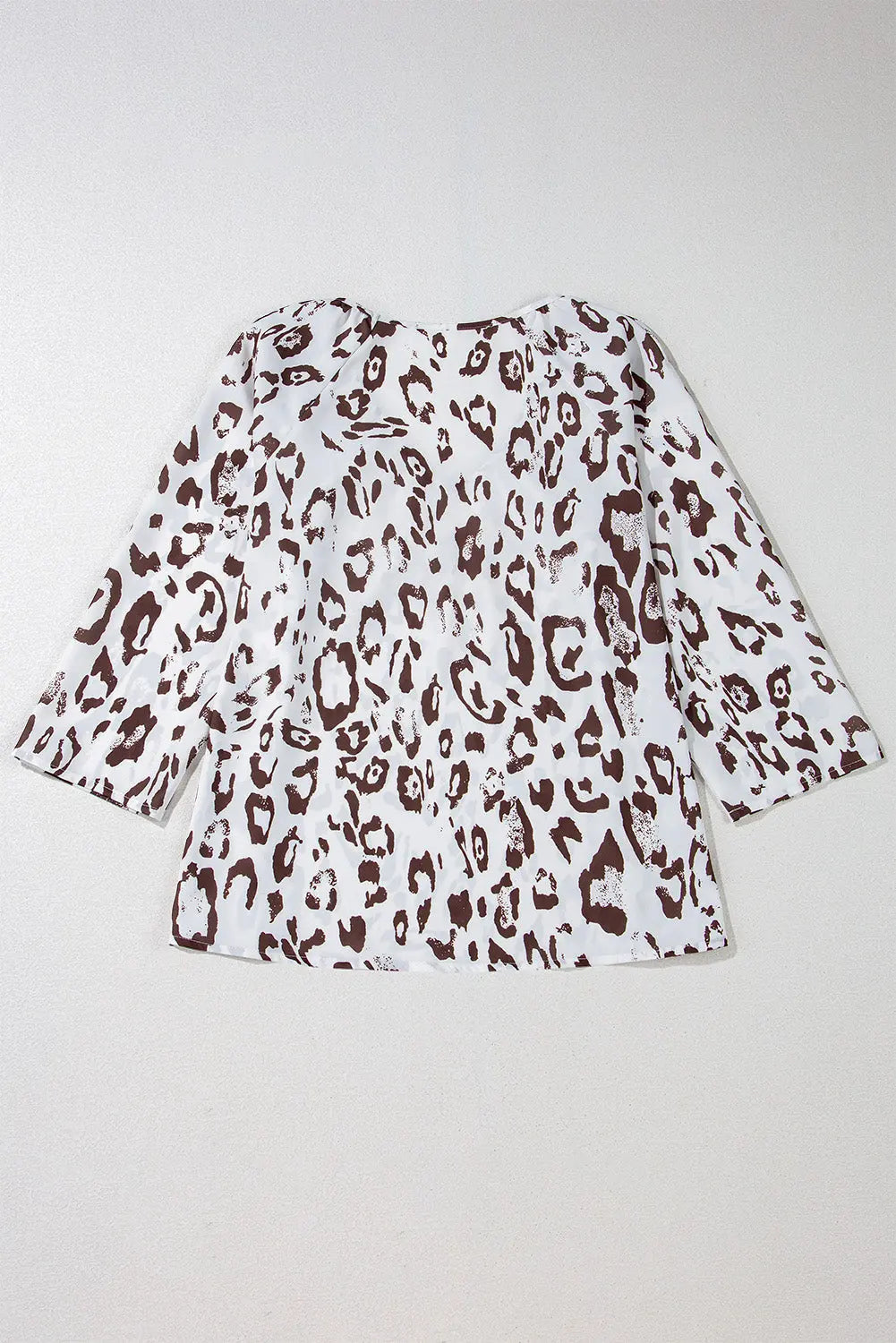 Leopard Print Ruched V Neck 3/4 Sleeve Blouse Beagle Boutique Fashion Outlet