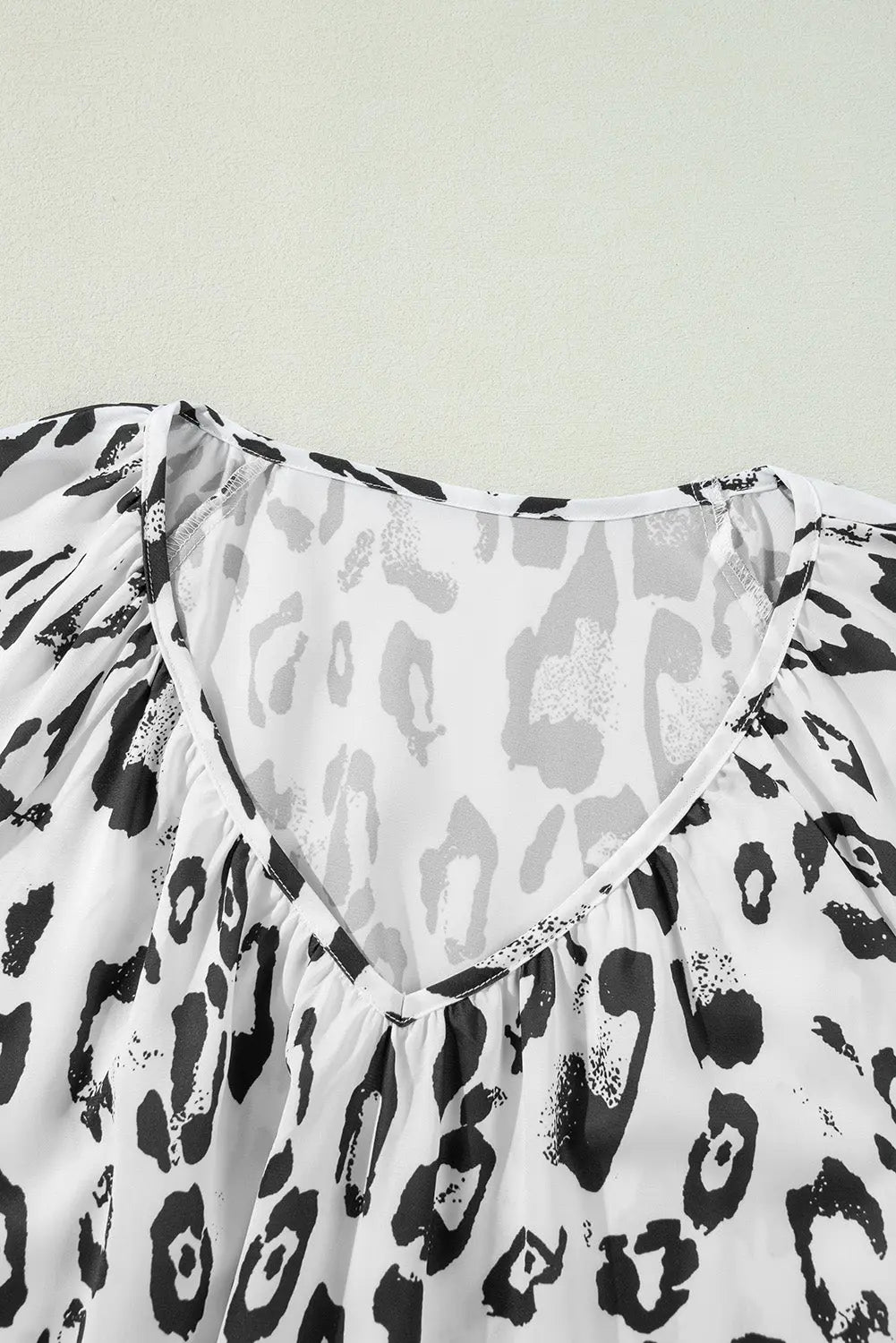 Leopard Print Ruched V Neck 3/4 Sleeve Blouse Beagle Boutique Fashion Outlet