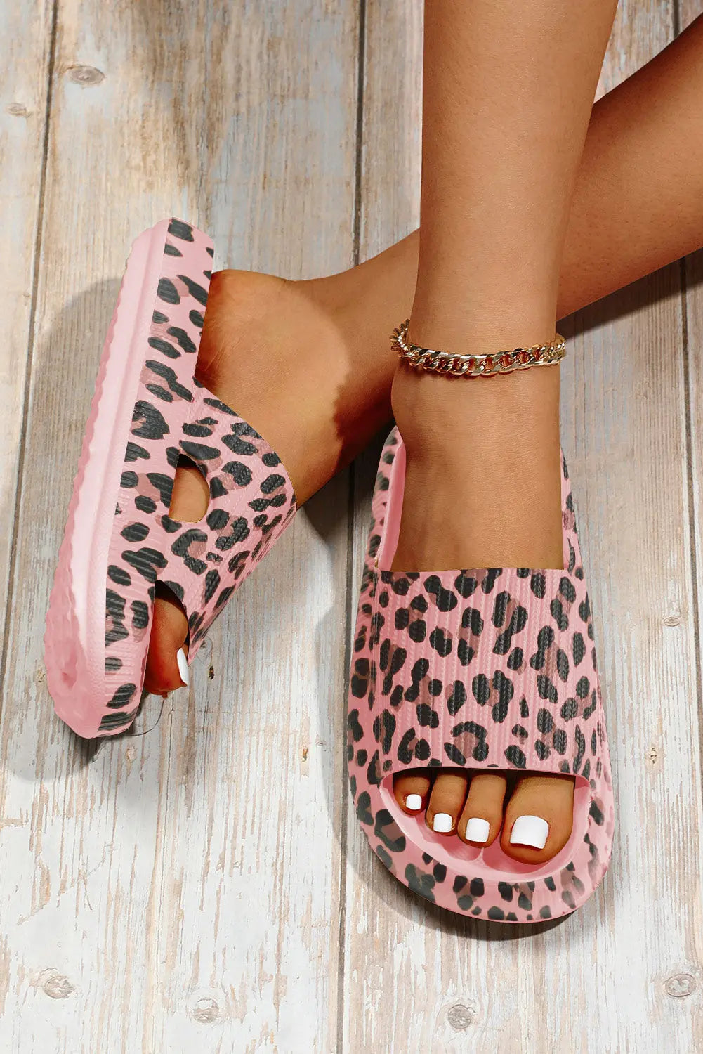 Leopard Thick Sole Flat Sandals - eAura