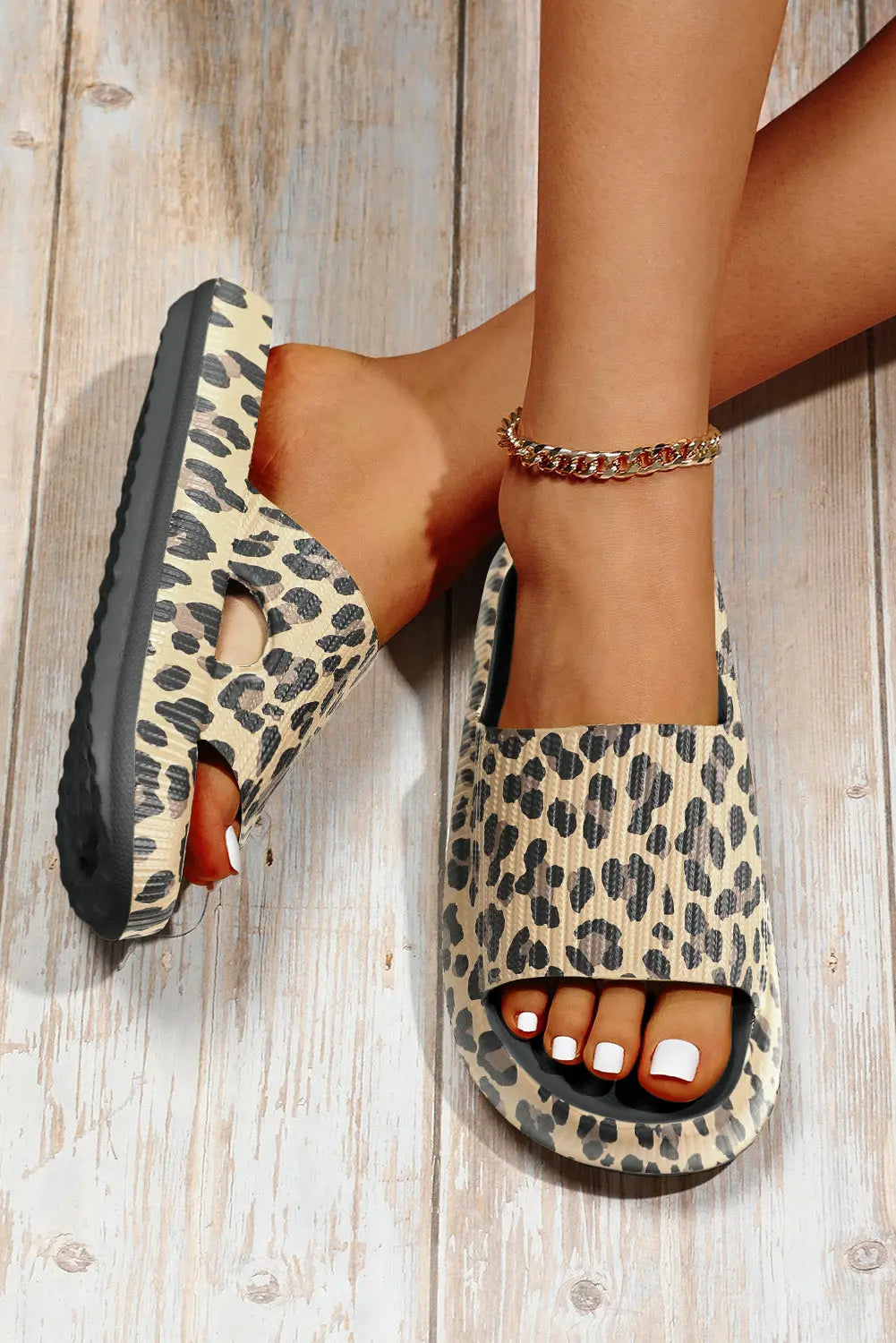 Leopard Thick Sole Flat Sandals - eAura