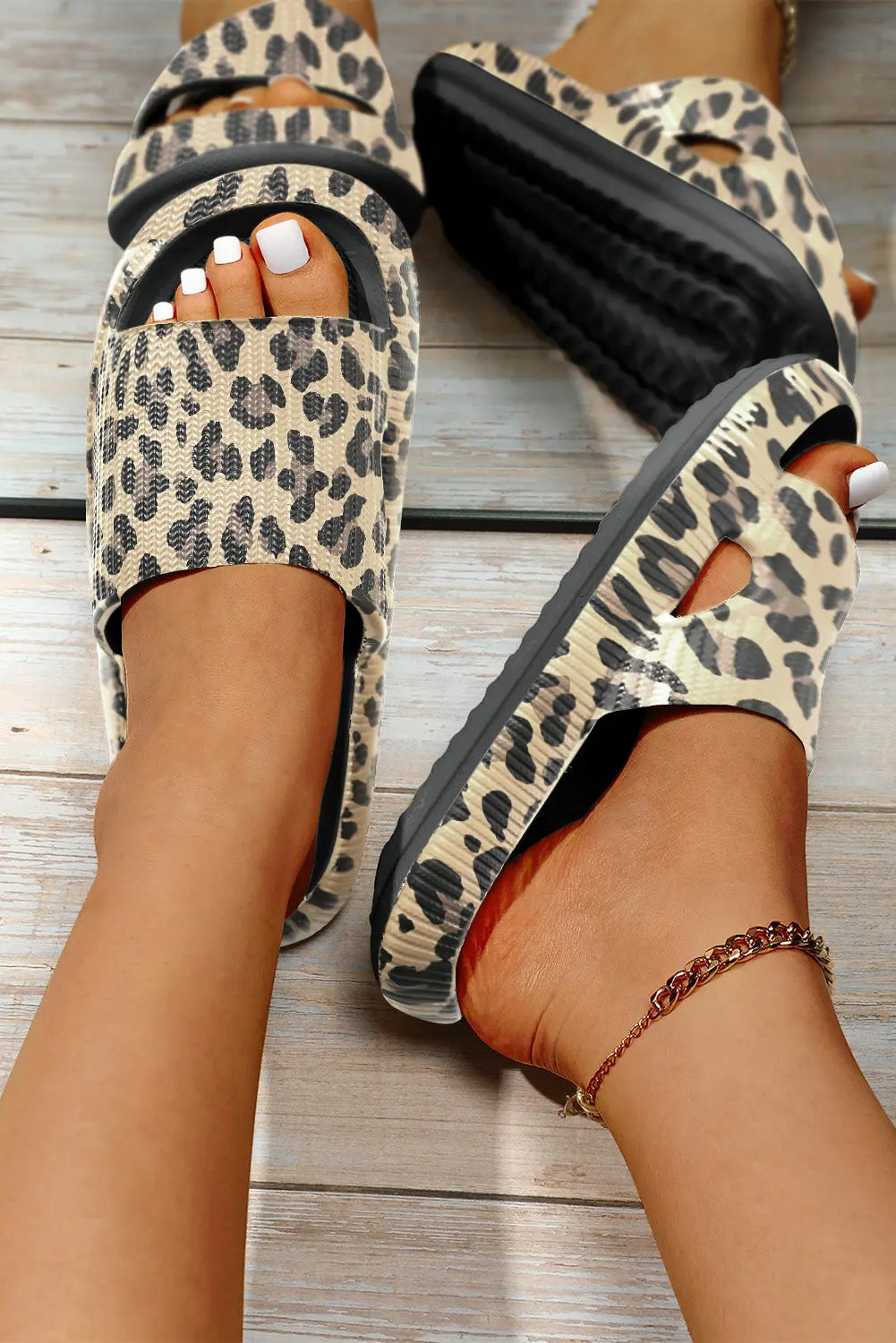 Leopard Thick Sole Flat Sandals - eAura