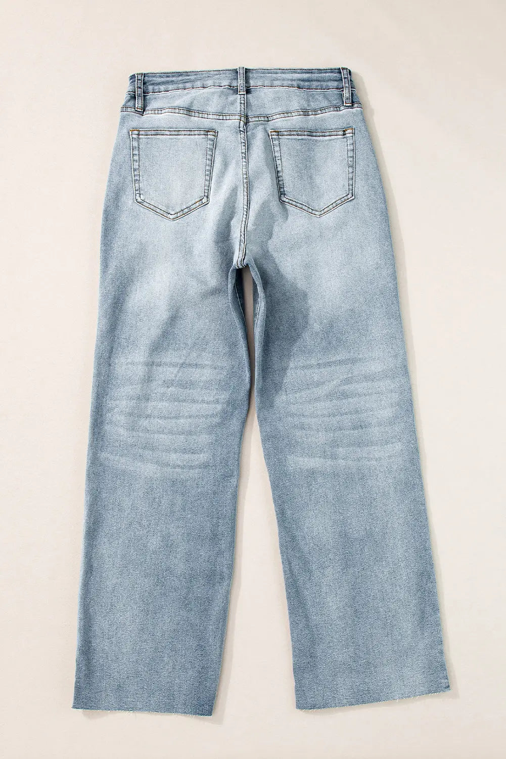 Light Blue Acid Wash Raw Edge Straight Jeans eAura