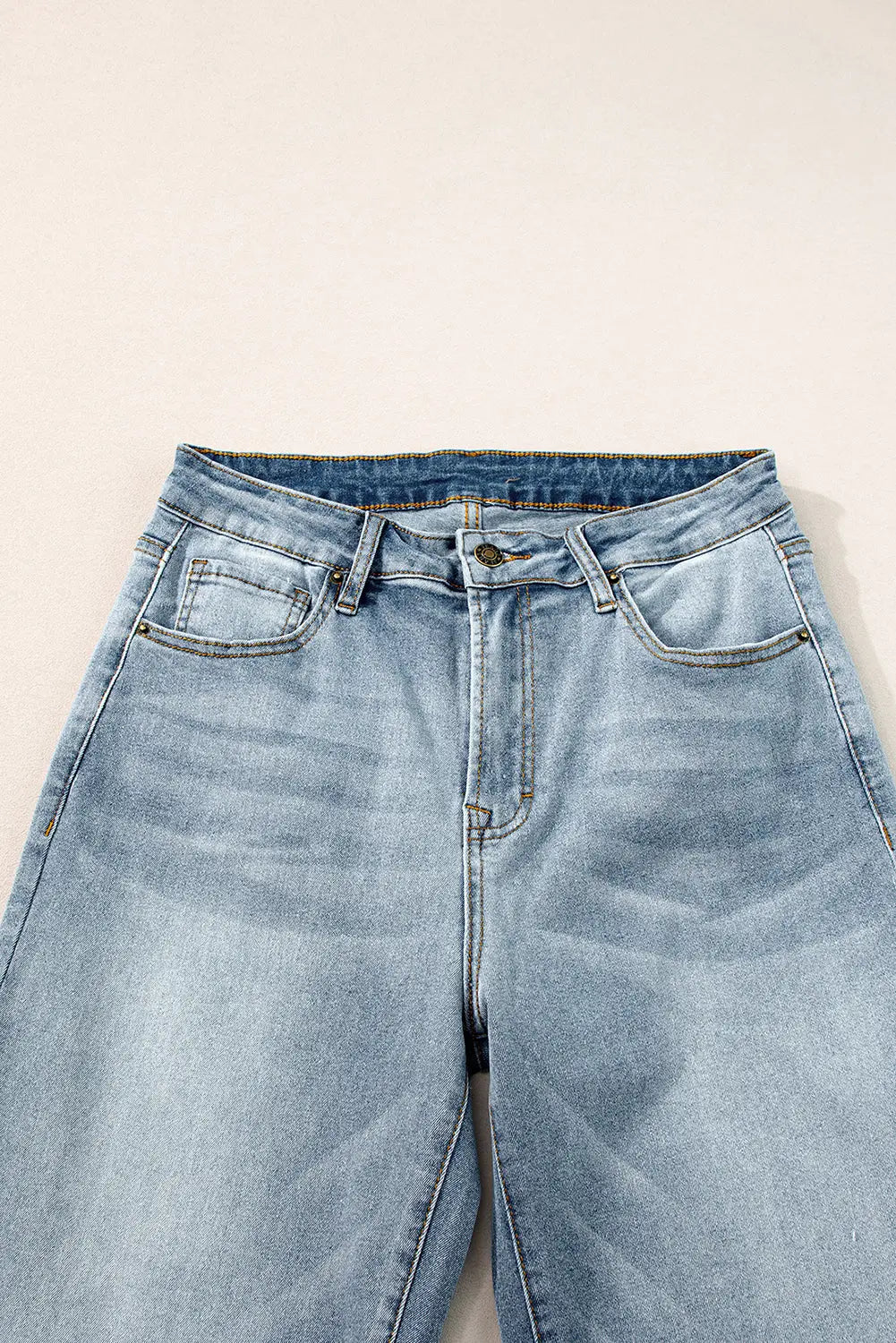 Light Blue Acid Wash Raw Edge Straight Jeans eAura