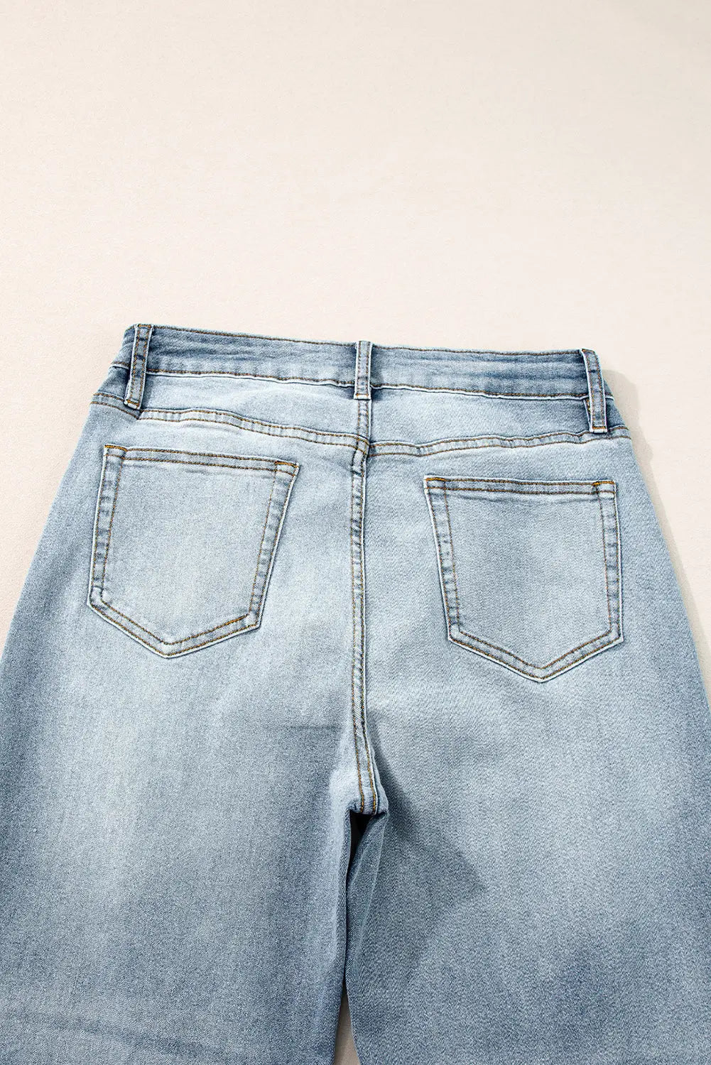 Light Blue Acid Wash Raw Edge Straight Jeans eAura