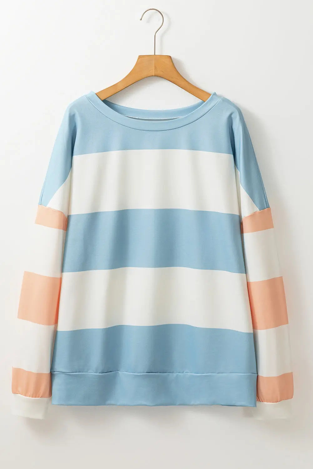 Light Blue Colourblock Striped Drop Shoulder Long Sleeve Top Beagle Boutique Fashion Outlet