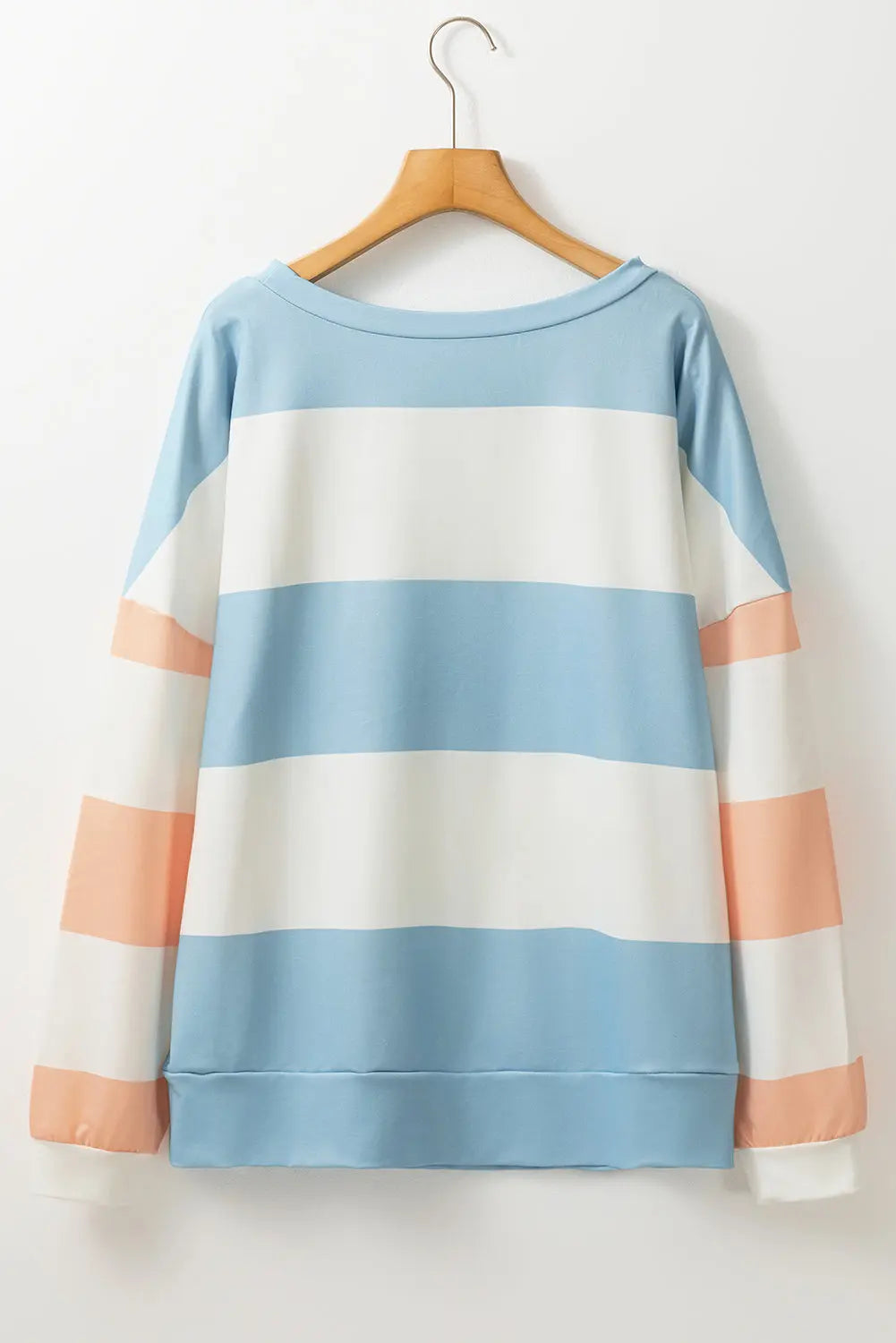 Light Blue Colourblock Striped Drop Shoulder Long Sleeve Top Beagle Boutique Fashion Outlet