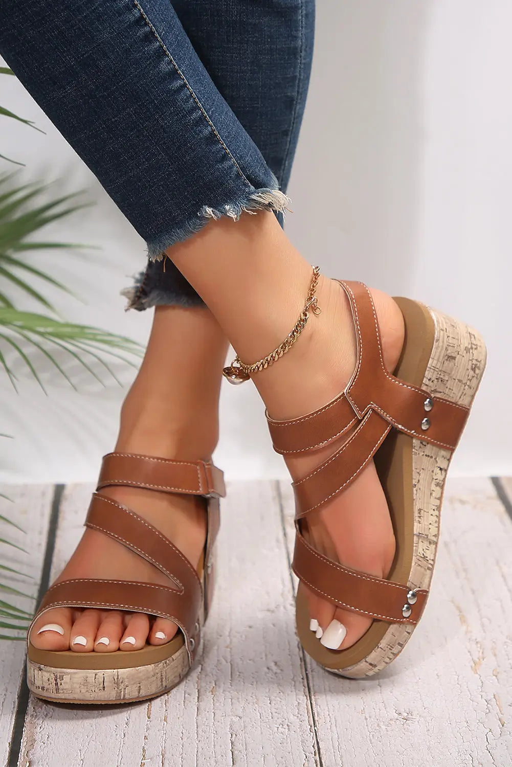 Light Blue Strap Velcro Wedge Sandals - eAura