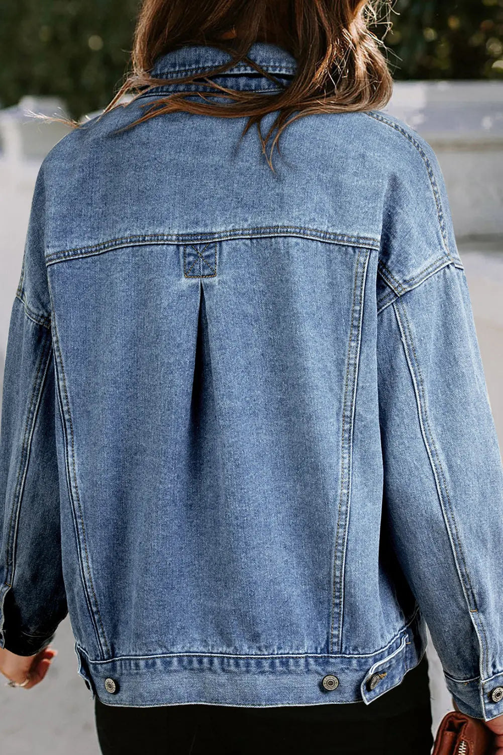 Light Blue Washed Oversize Pocketed Denim Jacket eAura