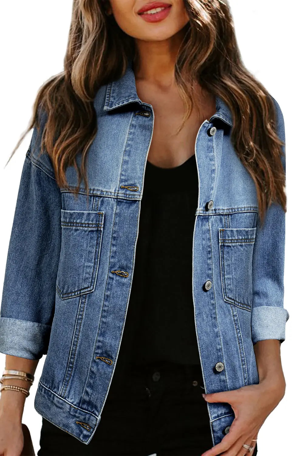 Light Blue Washed Oversize Pocketed Denim Jacket eAura