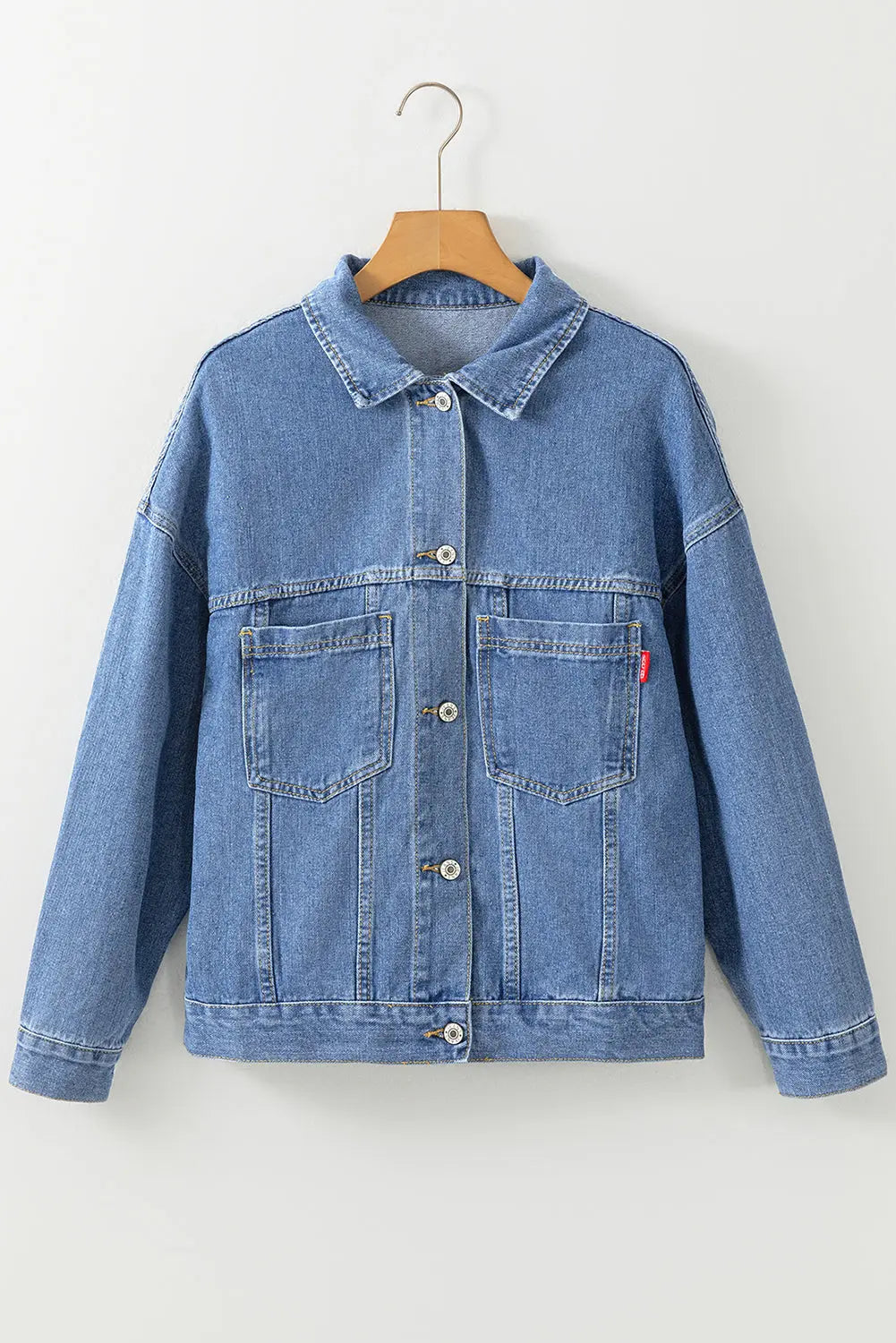 Light Blue Washed Oversize Pocketed Denim Jacket eAura