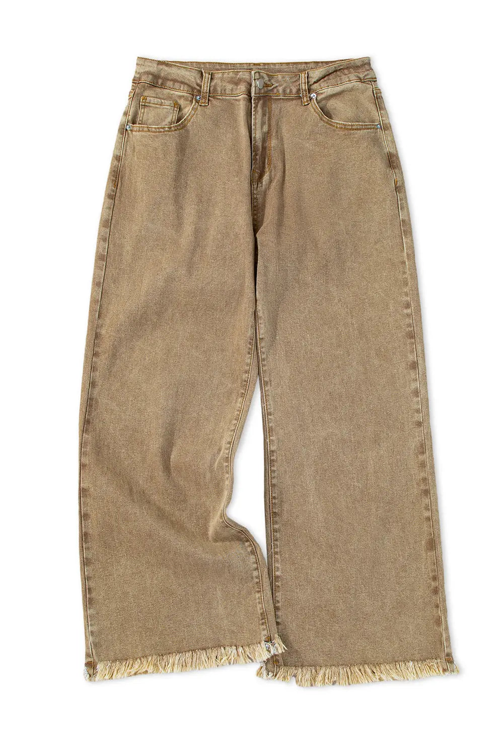 Light French Beige Acid Washed High Rise Cropped Wide Leg Jeans eAura