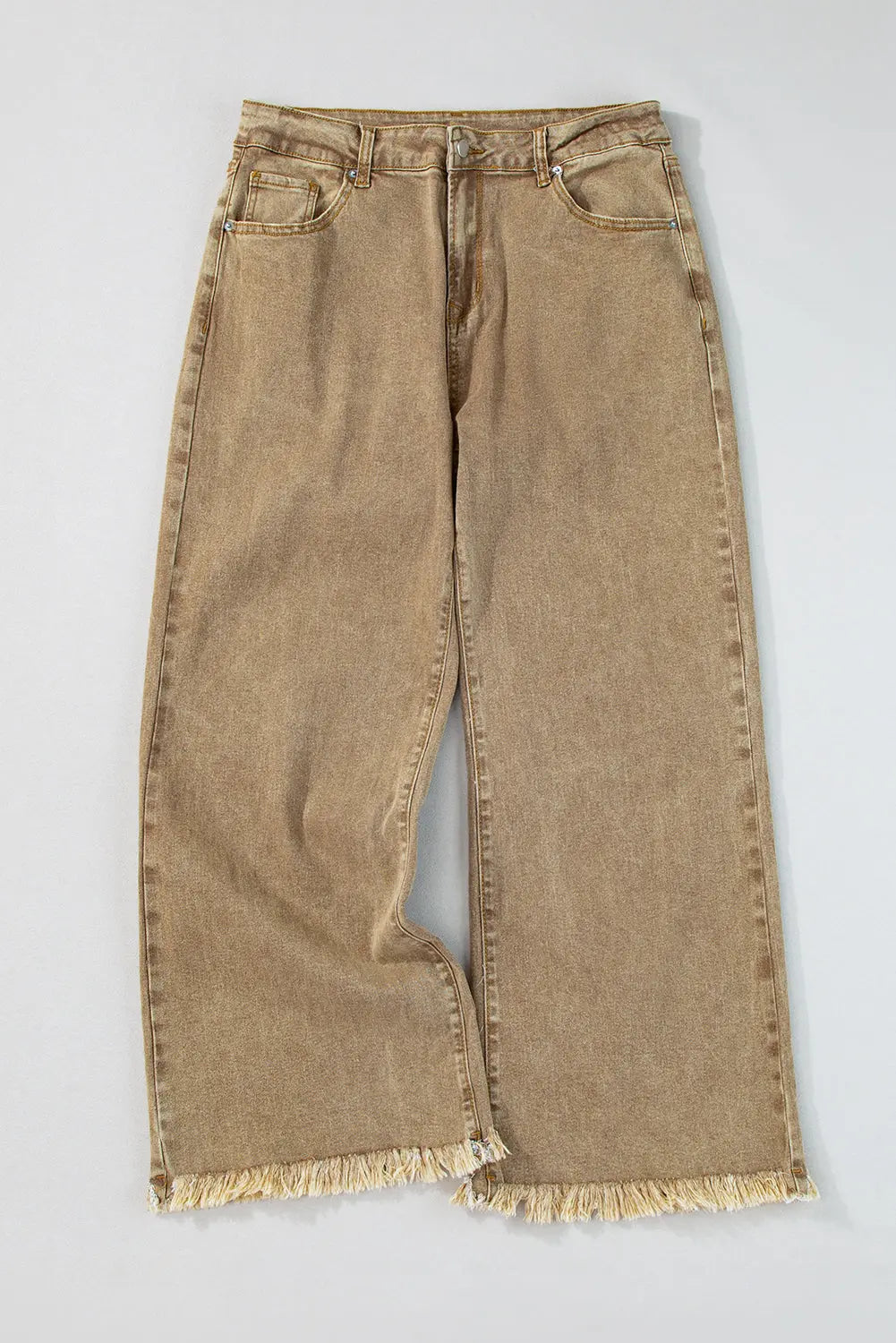 Light French Beige Acid Washed High Rise Cropped Wide Leg Jeans eAura