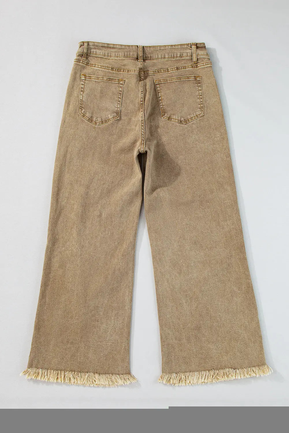 Light French Beige Acid Washed High Rise Cropped Wide Leg Jeans eAura