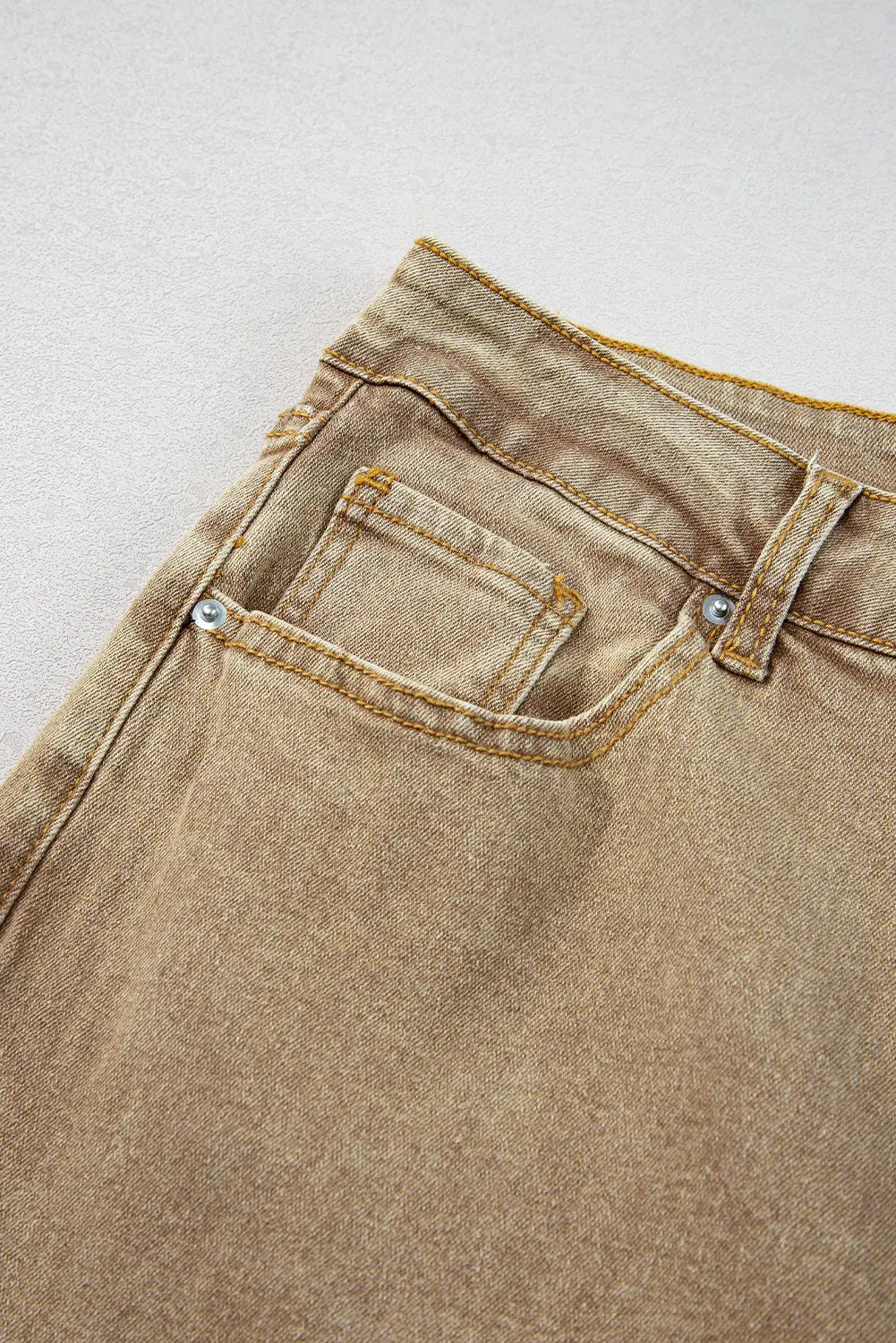 Light French Beige Acid Washed High Rise Cropped Wide Leg Jeans eAura