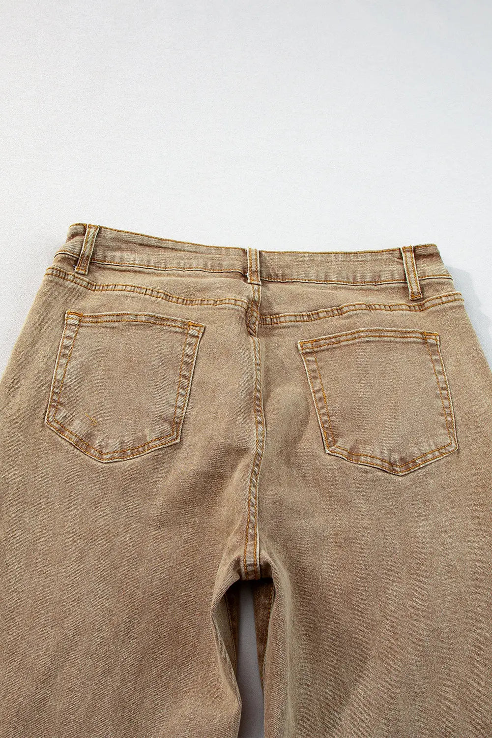 Light French Beige Acid Washed High Rise Cropped Wide Leg Jeans eAura