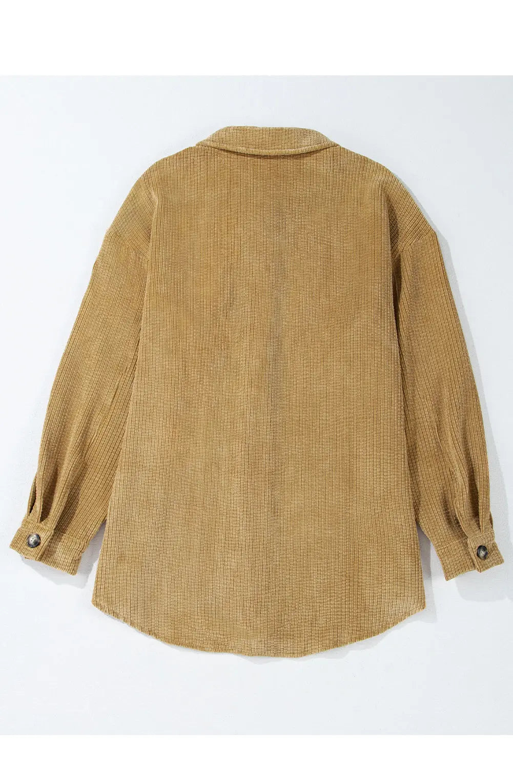 Light French Beige Patched Pocket Button Up Corduroy Shacket eAura