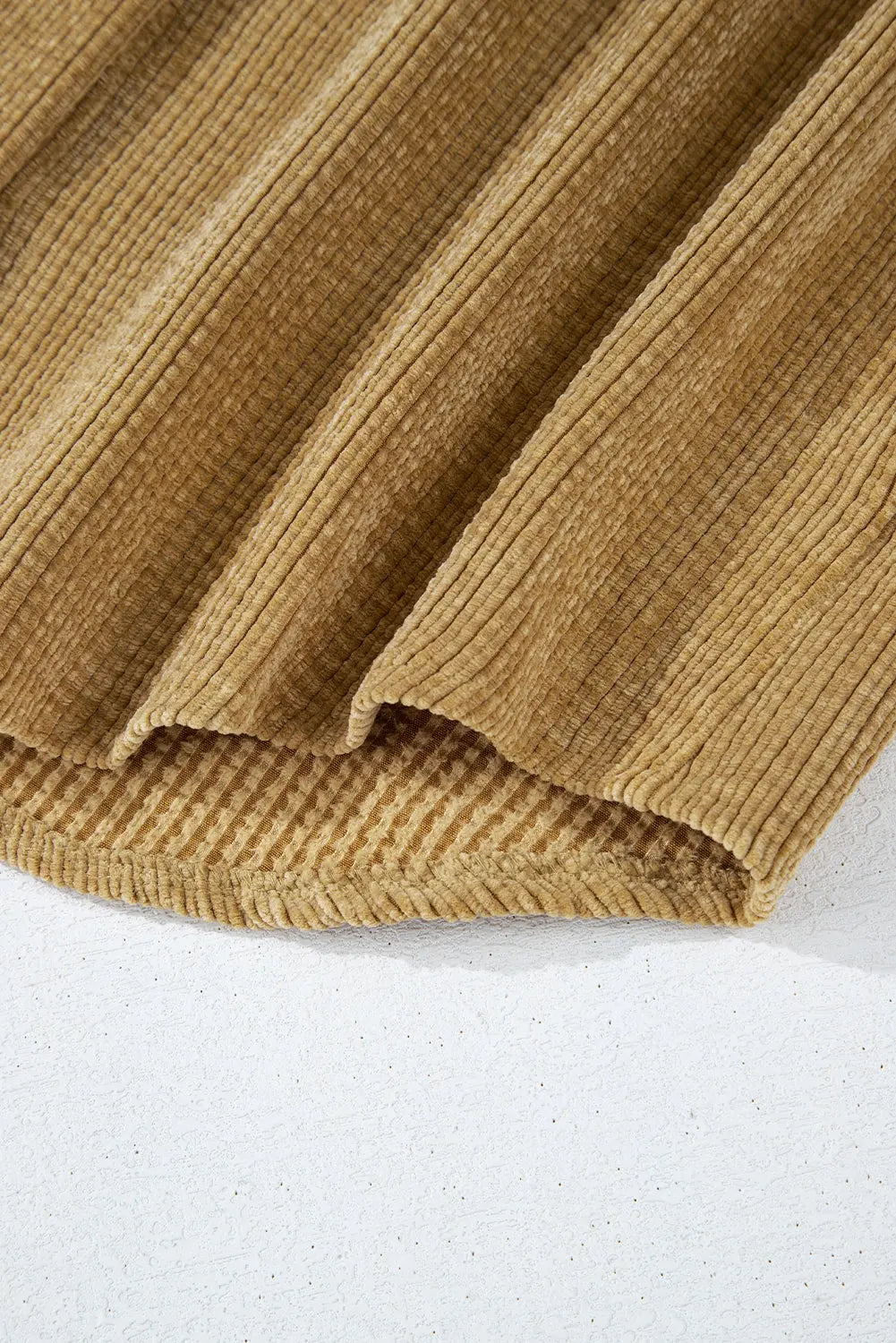 Light French Beige Patched Pocket Button Up Corduroy Shacket eAura
