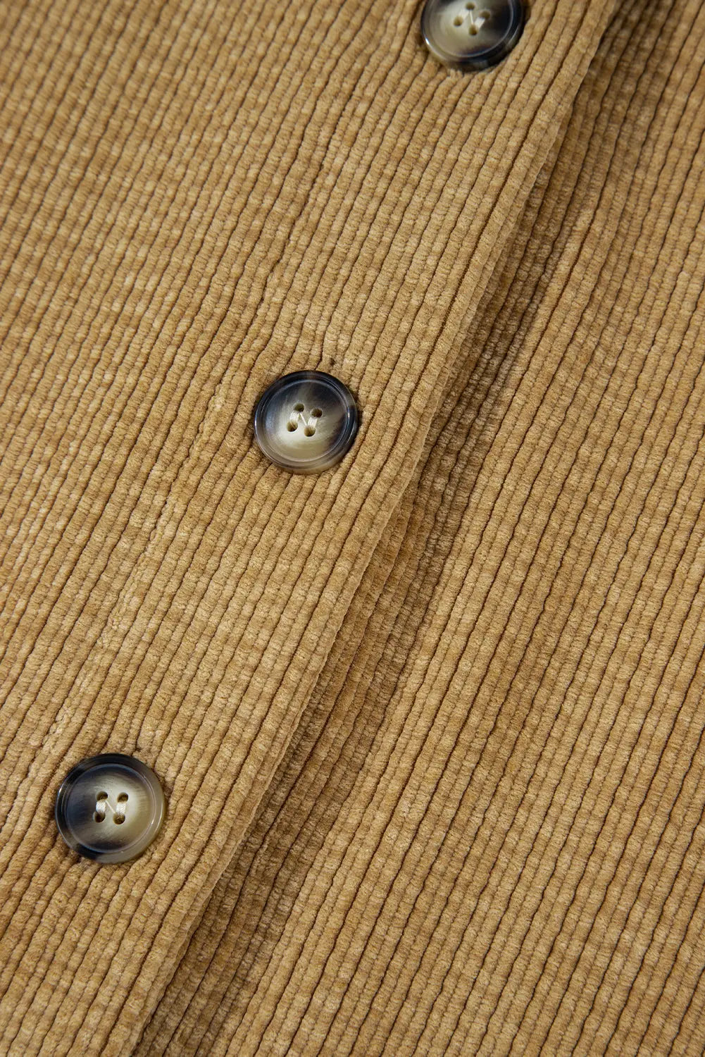 Light French Beige Patched Pocket Button Up Corduroy Shacket eAura