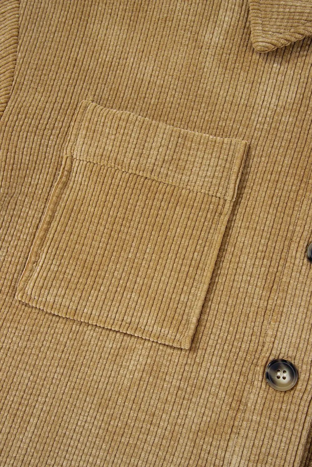 Light French Beige Patched Pocket Button Up Corduroy Shacket eAura