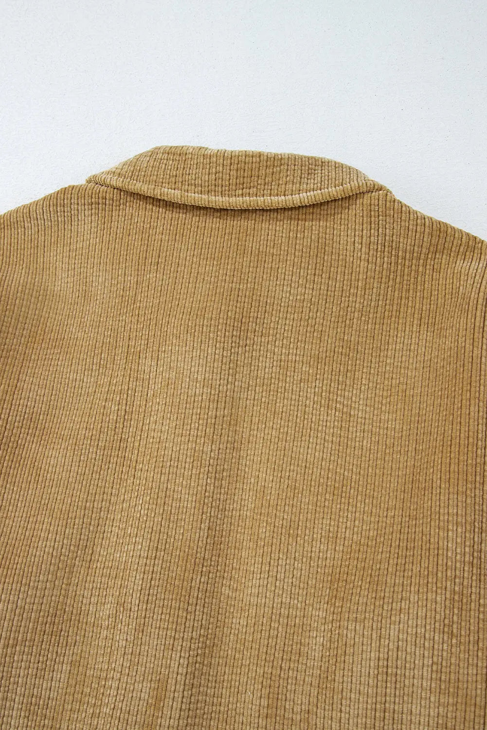 Light French Beige Patched Pocket Button Up Corduroy Shacket eAura