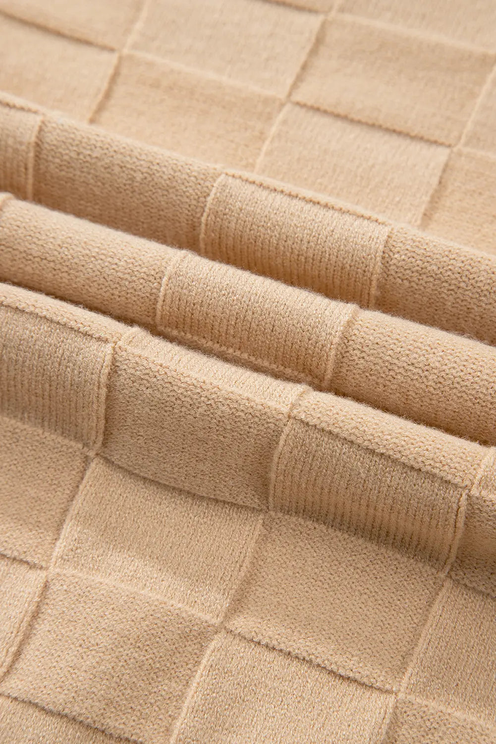 Light French Beige Solid Checkered Textured Knit Plus Size Sweater Beagle Boutique Fashion Outlet