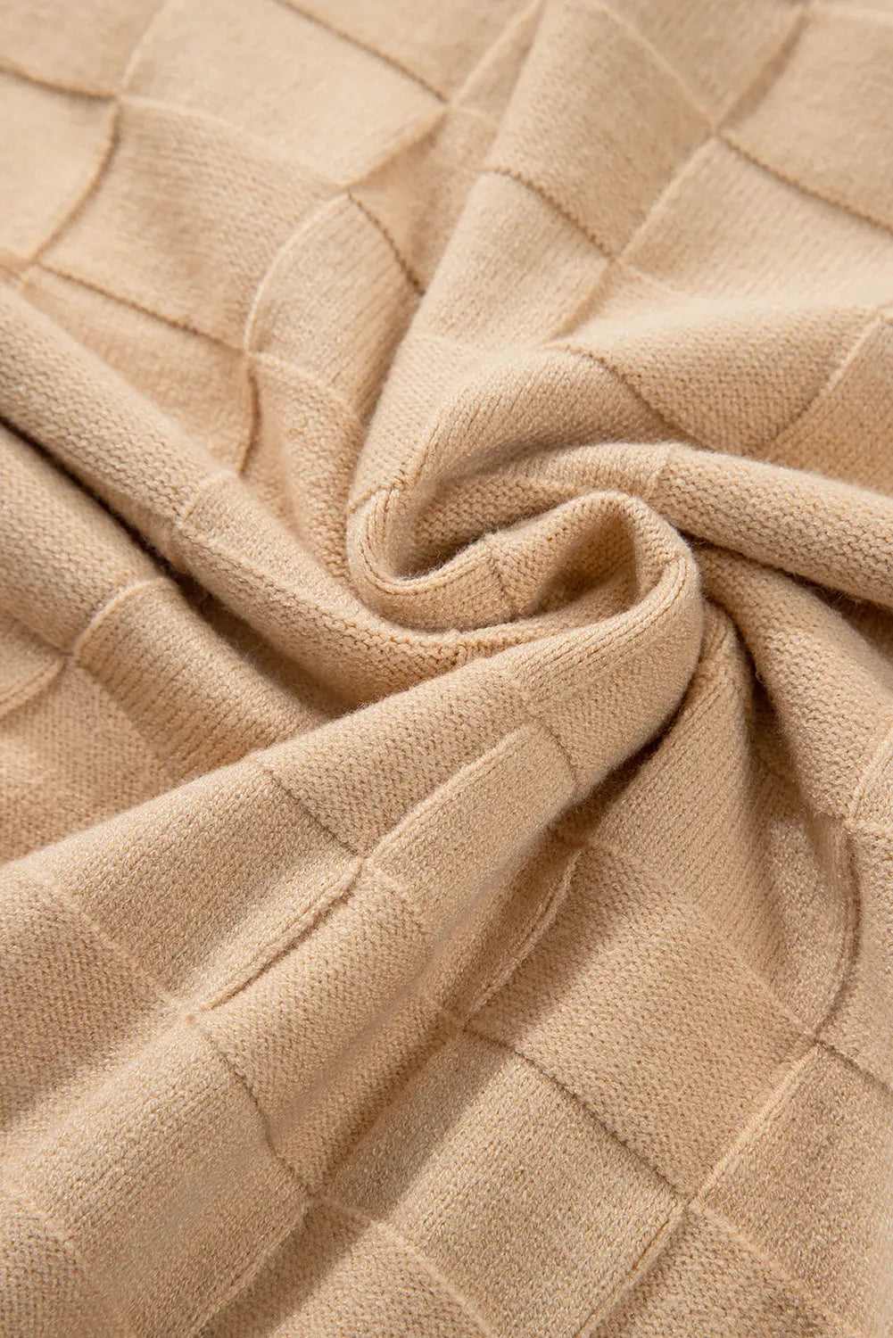 Light French Beige Solid Checkered Textured Knit Plus Size Sweater Beagle Boutique Fashion Outlet