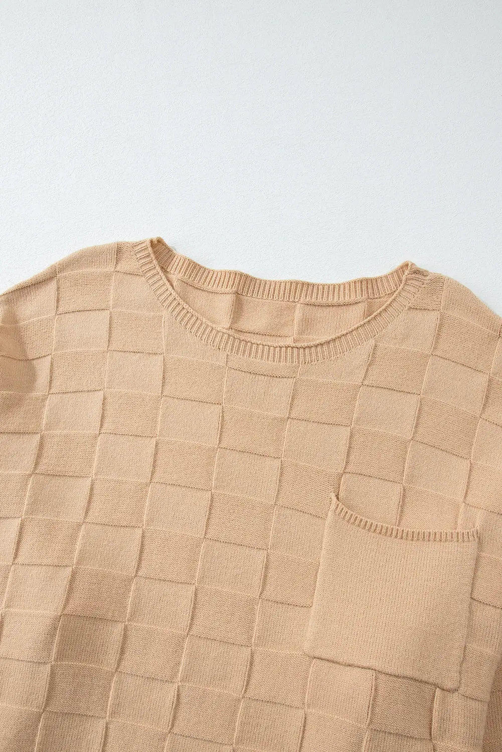 Light French Beige Solid Checkered Textured Knit Plus Size Sweater Beagle Boutique Fashion Outlet