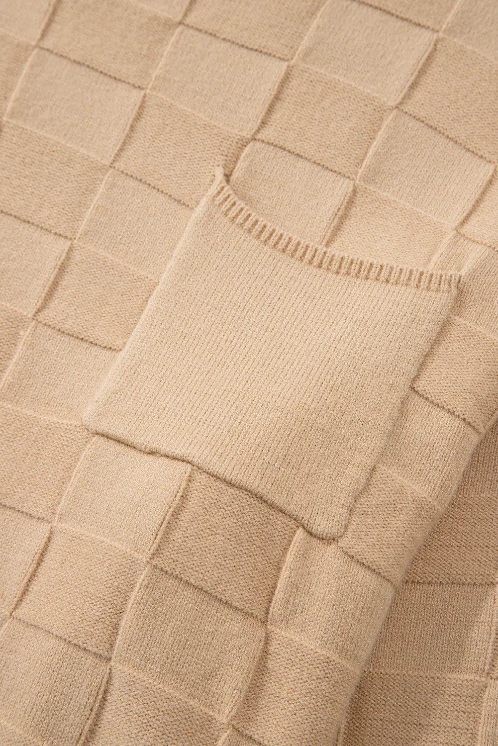 Light French Beige Solid Checkered Textured Knit Plus Size Sweater Beagle Boutique Fashion Outlet