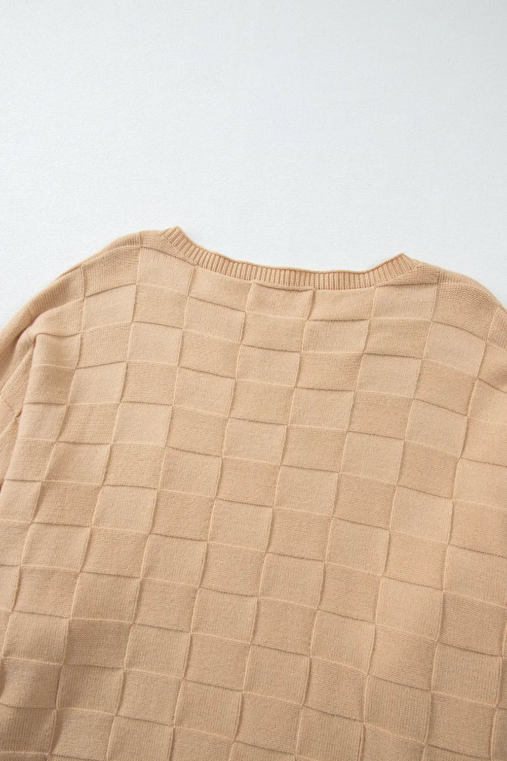 Light French Beige Solid Checkered Textured Knit Plus Size Sweater Beagle Boutique Fashion Outlet