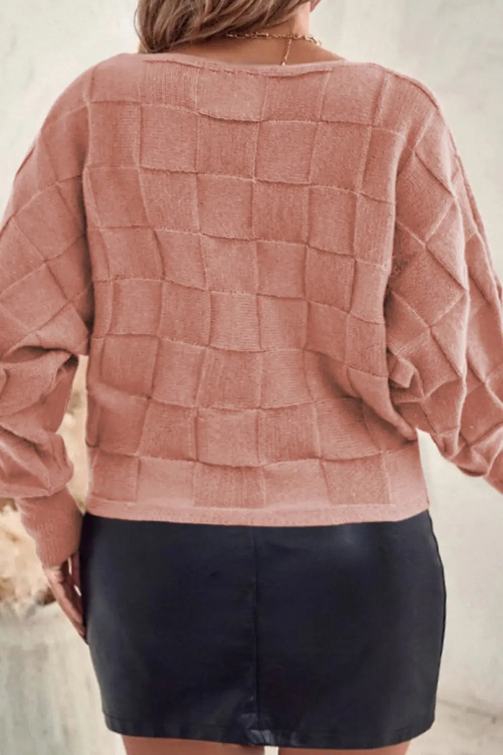 Light French Beige Solid Checkered Textured Knit Plus Size Sweater Beagle Boutique Fashion Outlet