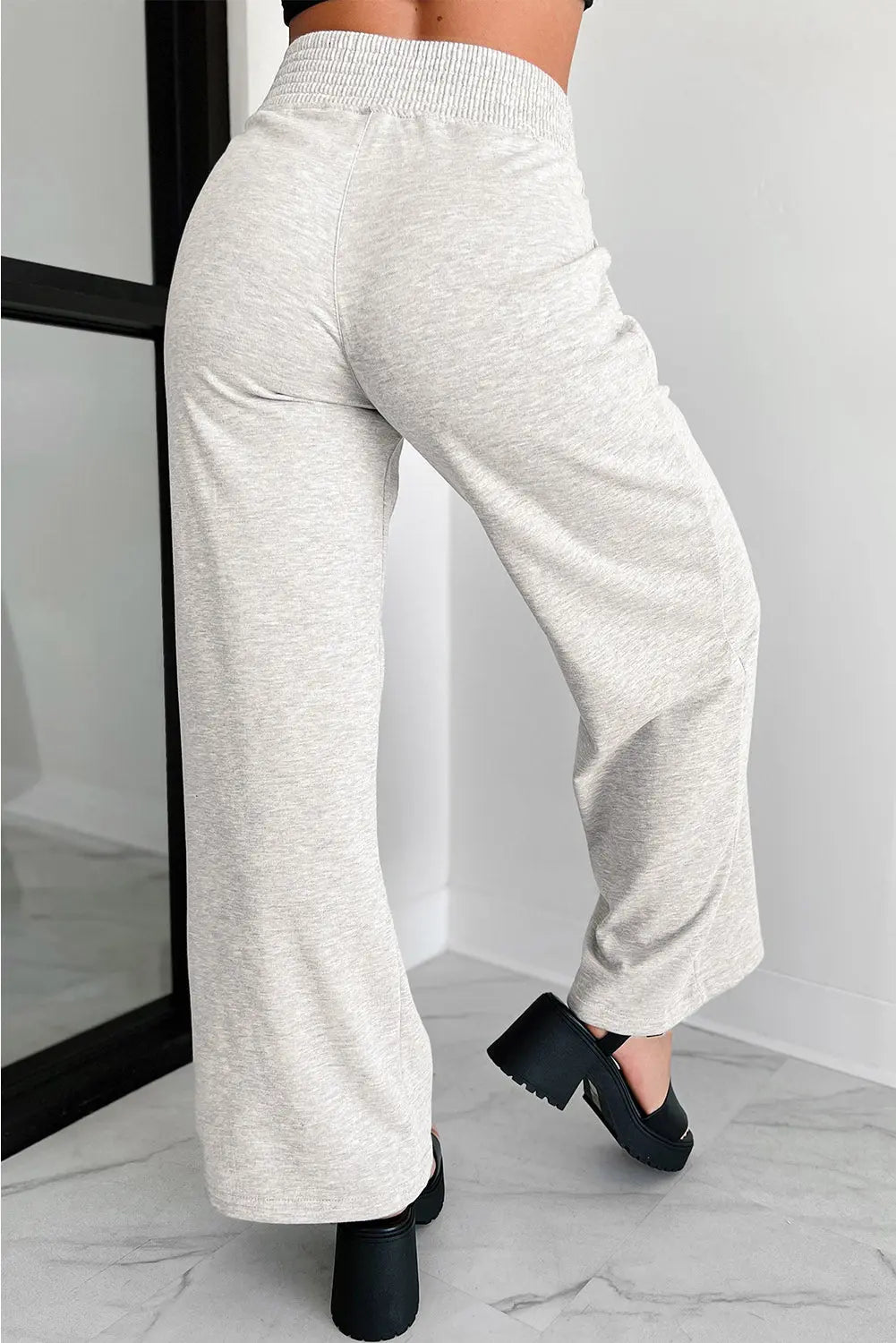 Light Grey Cross-Waist Wide Leg Lounge Trousers Beagle Boutique Fashion Outlet