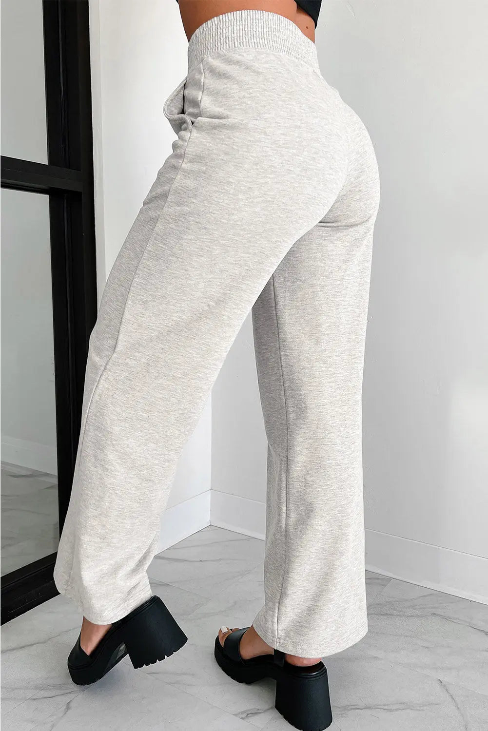 Light Grey Cross-Waist Wide Leg Lounge Trousers Beagle Boutique Fashion Outlet